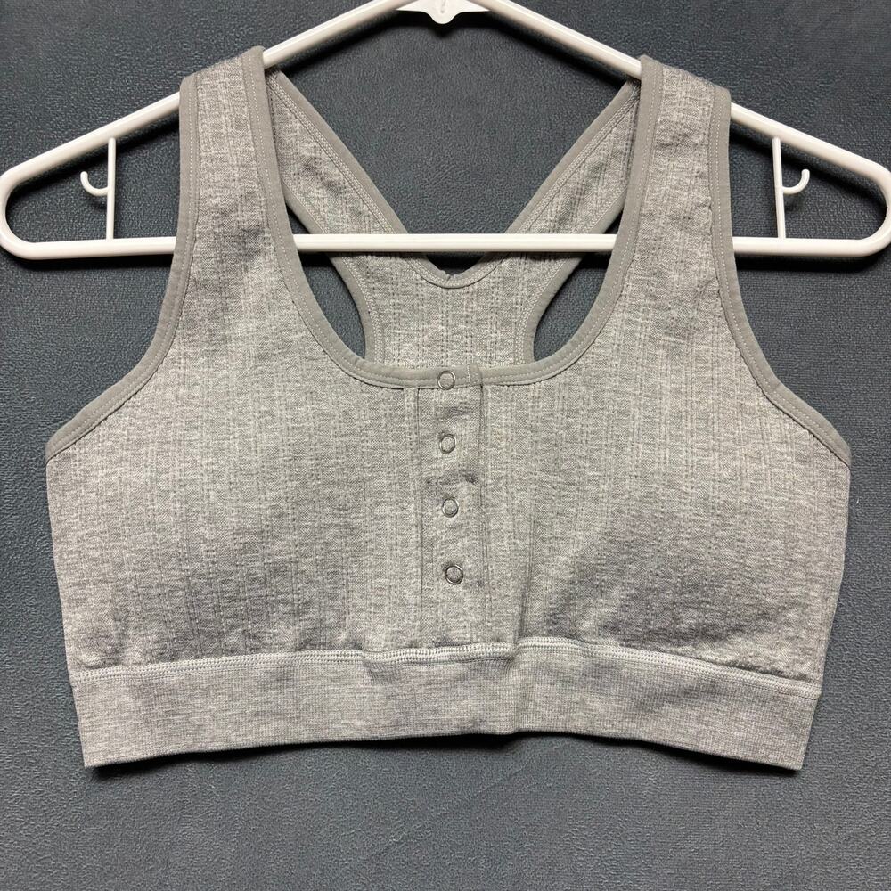 BCBG Generation Sports Bra Ribbed Padded Snap Button Sexy Stretchy Womens Large